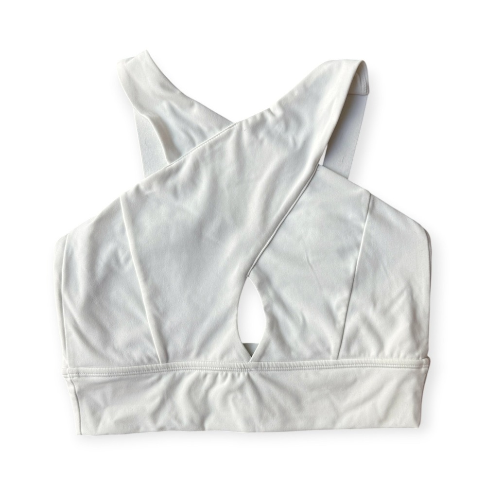 Buffbunny Collection White Wrap Front Keyhole Sports Bra Womens Small Adjustable